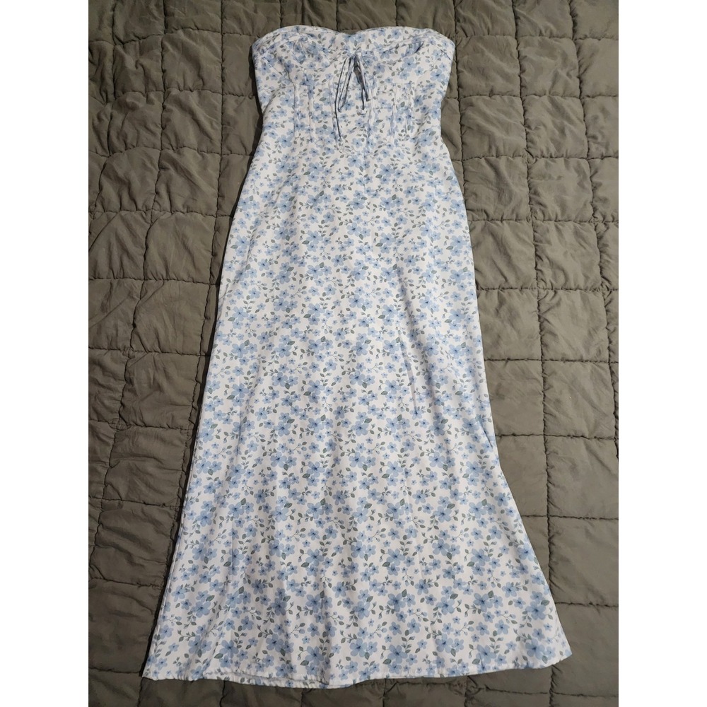 Papermoon Women's White Blue Floral Strapless Maxi Dress Size Small